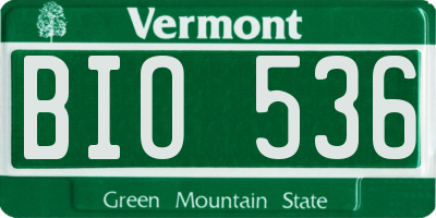 VT license plate BIO536