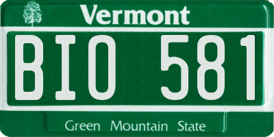 VT license plate BIO581