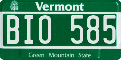 VT license plate BIO585
