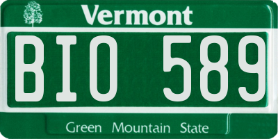 VT license plate BIO589