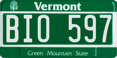 VT license plate BIO597