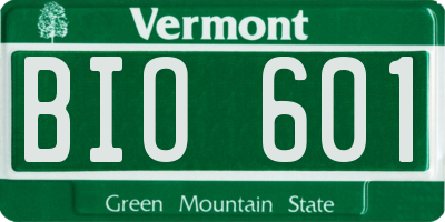 VT license plate BIO601