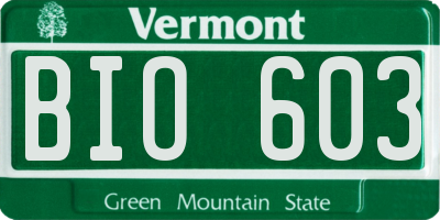 VT license plate BIO603