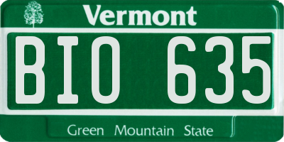 VT license plate BIO635
