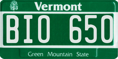 VT license plate BIO650