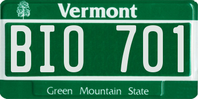 VT license plate BIO701