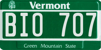 VT license plate BIO707
