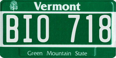 VT license plate BIO718