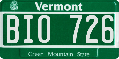 VT license plate BIO726