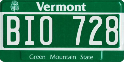VT license plate BIO728