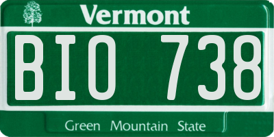 VT license plate BIO738