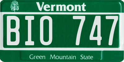 VT license plate BIO747