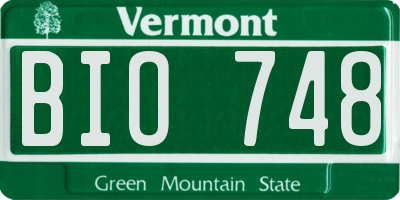 VT license plate BIO748