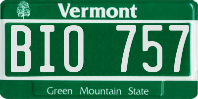 VT license plate BIO757