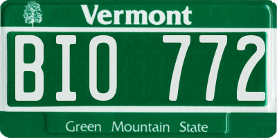 VT license plate BIO772