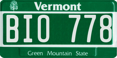VT license plate BIO778