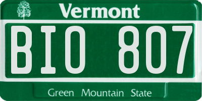 VT license plate BIO807