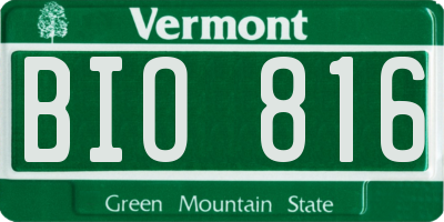 VT license plate BIO816