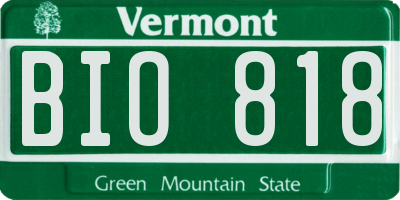 VT license plate BIO818