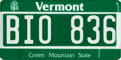 VT license plate BIO836
