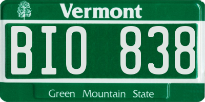 VT license plate BIO838