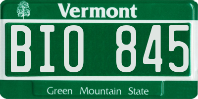 VT license plate BIO845