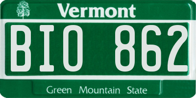VT license plate BIO862