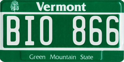 VT license plate BIO866