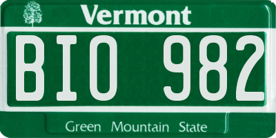 VT license plate BIO982