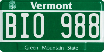 VT license plate BIO988
