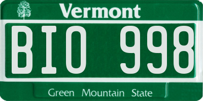VT license plate BIO998