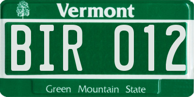 VT license plate BIR012