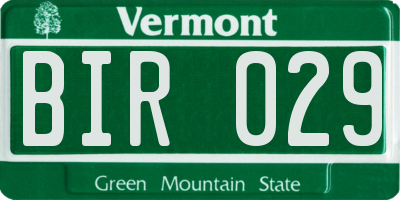 VT license plate BIR029