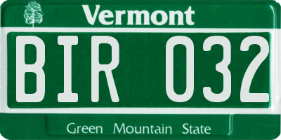 VT license plate BIR032