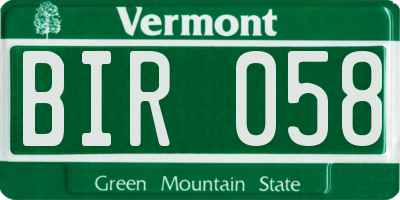 VT license plate BIR058