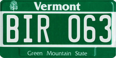 VT license plate BIR063