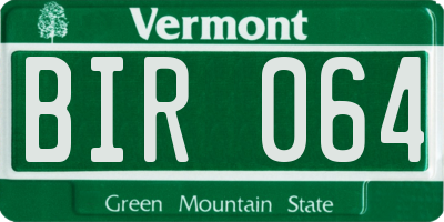 VT license plate BIR064