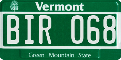 VT license plate BIR068
