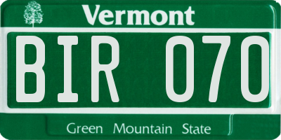 VT license plate BIR070