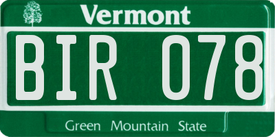 VT license plate BIR078