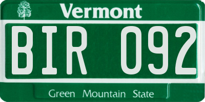 VT license plate BIR092