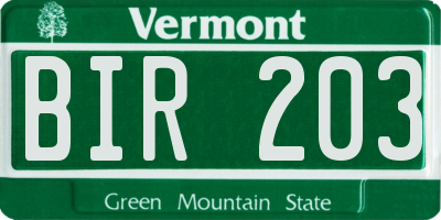 VT license plate BIR203