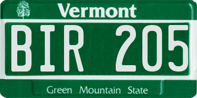 VT license plate BIR205