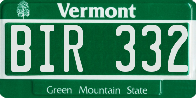 VT license plate BIR332