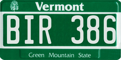VT license plate BIR386