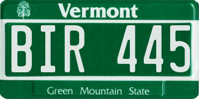 VT license plate BIR445