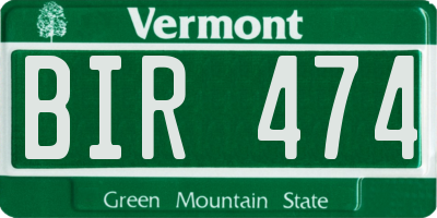 VT license plate BIR474