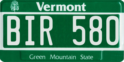VT license plate BIR580