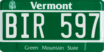 VT license plate BIR597