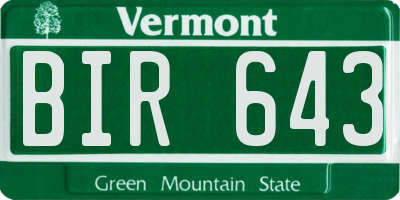 VT license plate BIR643